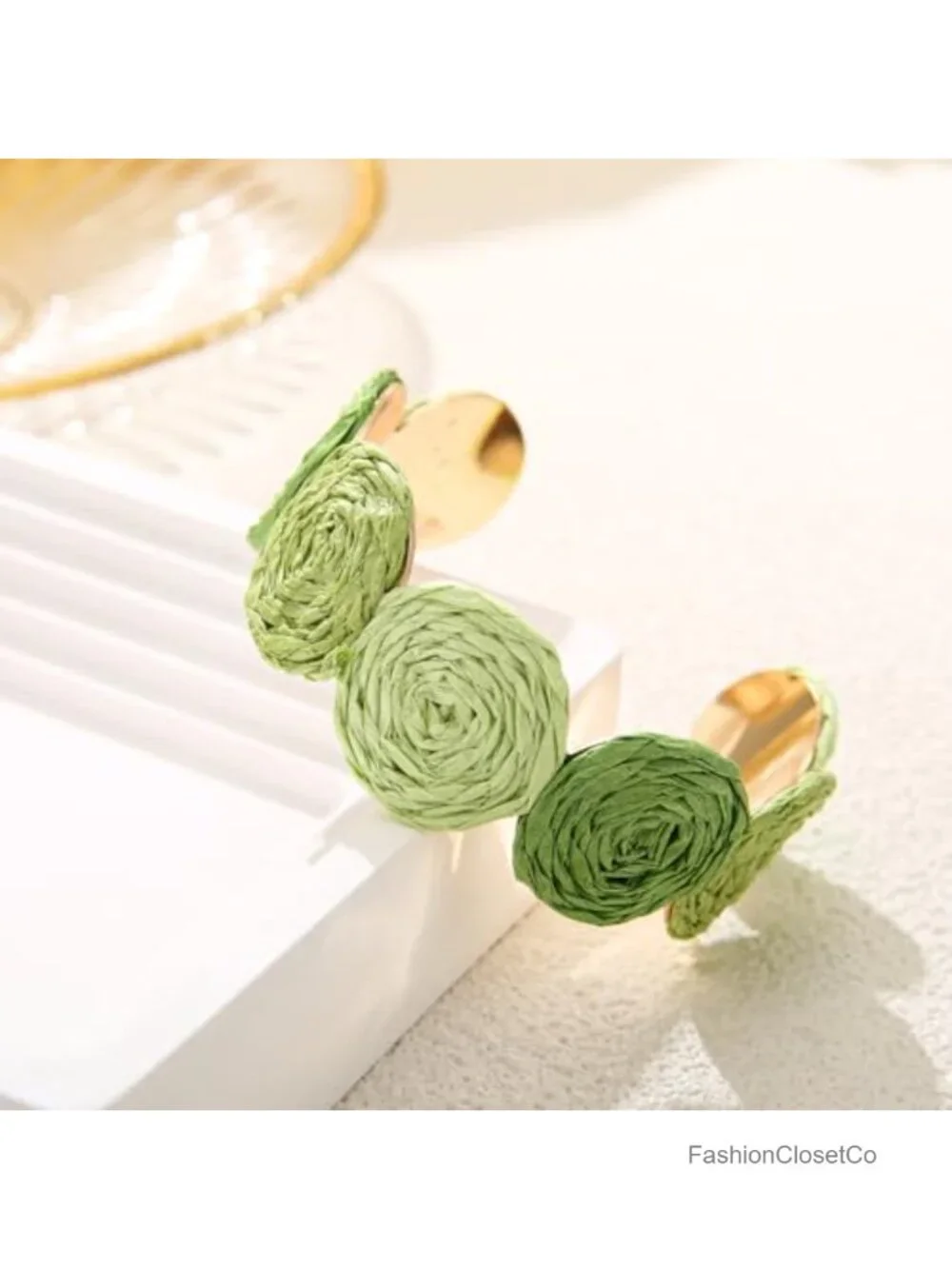 Handmade Raffia Cuff Bracelet - Boho Adjustable Bangle